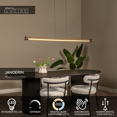 Lucide JANDERIN - Pendelleuchten - LED Dim. - CCT - 2x16,5W 2200K/3300K - Hand-Bewegungssensor - Champagner Farbe | Vibes